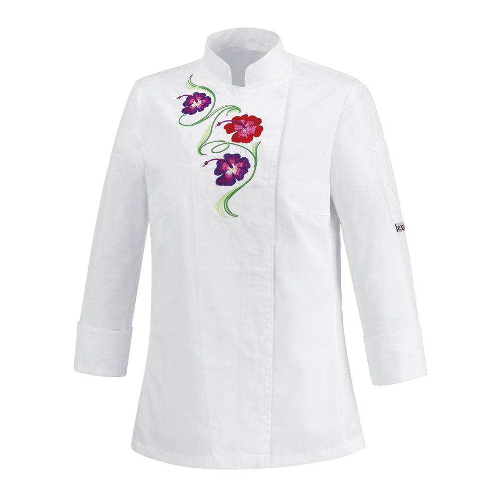 Damen-Kochjacke Flowers – Weiß – Bild 1