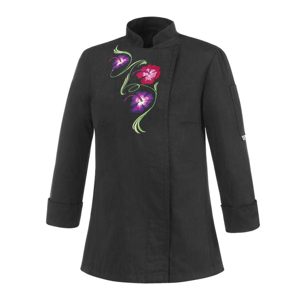 Damen-Kochjacke Flowers – Schwarz – Bild 1