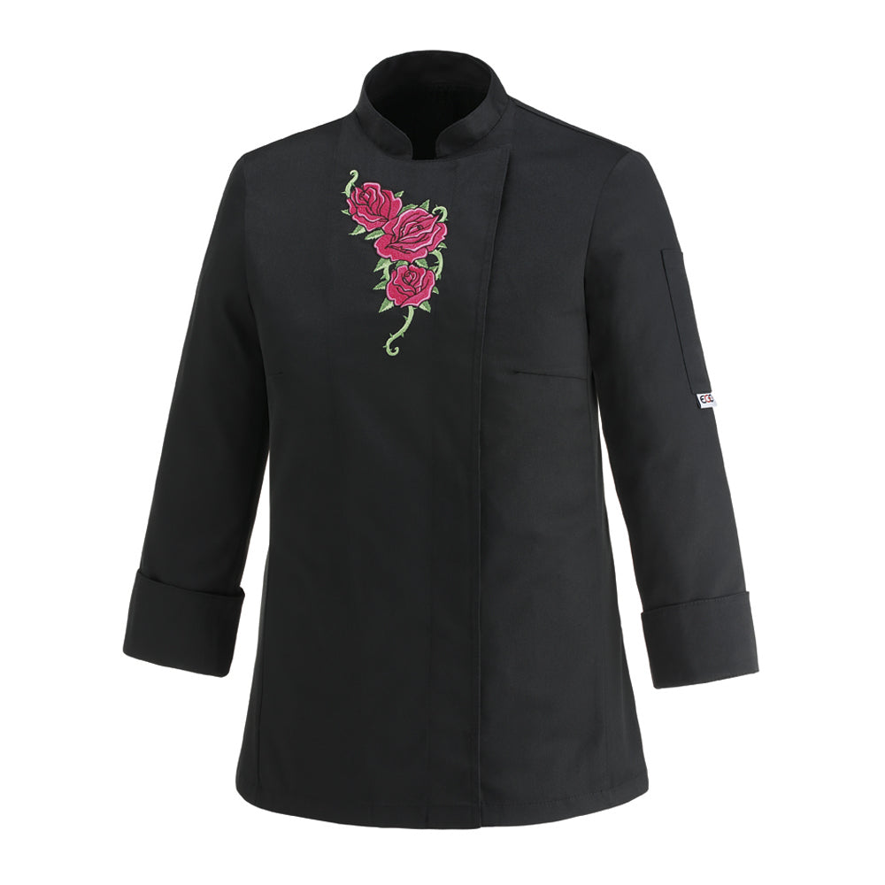 Damen-Kochjacke Flowers – Schwarz – Bild 1
