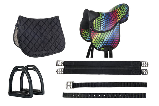 Shettysattel-Set Colourful – inklusive Steigbügelriemen und Steigbügel – Bild 2