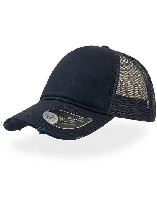 Trucker Caps Rapper Destoyed Schwarz-Schwarz bestickbar und bedruckbar – LA1970