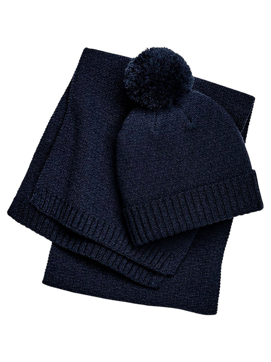 Beanies Knitted Scarf and Beanie Gift Set Marineblau fleck bestickbar und bedruckbar – LA1970