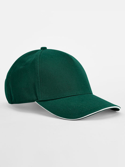 Baseball Caps EarthAware® Classic Organic Cotton 5 Panel Cap - Sandwich Peak Flaschengrün/Weiß bestickbar und bedruckbar – LA1970