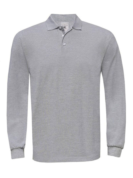 Heavymill LSL Poloshirt – B&C – Farbe heather grey – individuell veredelbar