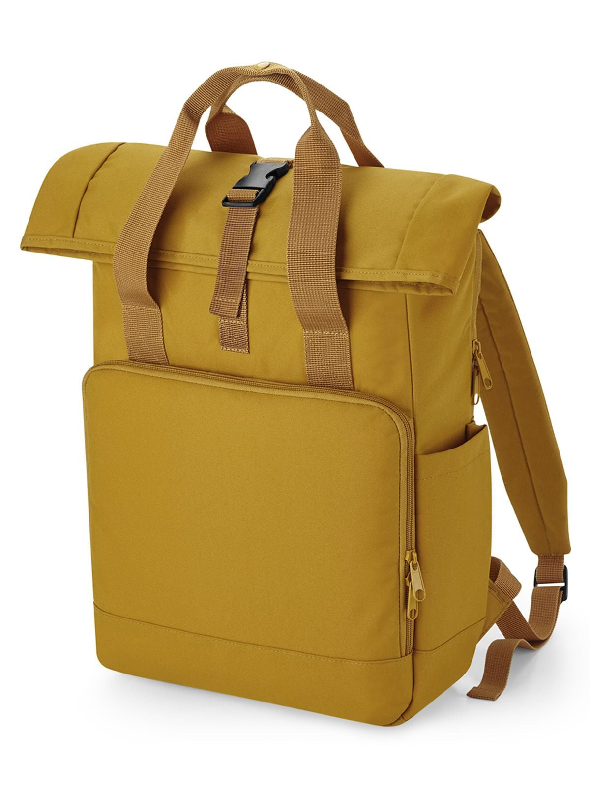 Recycled Twin Handle Roll-Top Laptop Backpack Herren Tasche / Rucksack – Bag Base – Farbe Senf – individuell veredelbar