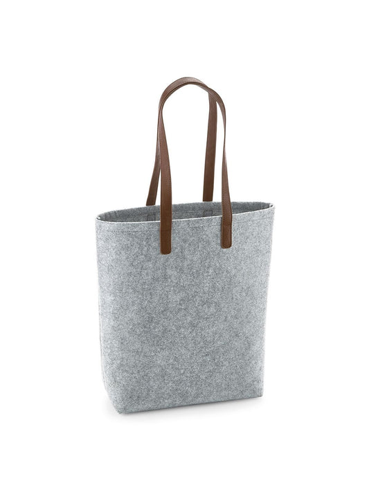 Premium Felt Tote Herren Tasche / Rucksack – Bag Base – Farbe grey melange/tan – individuell veredelbar
