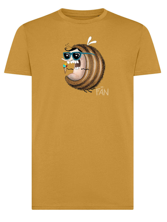Jochen Gasser Herren T-Shirt in Senfgelb mit Bee-Motiv.