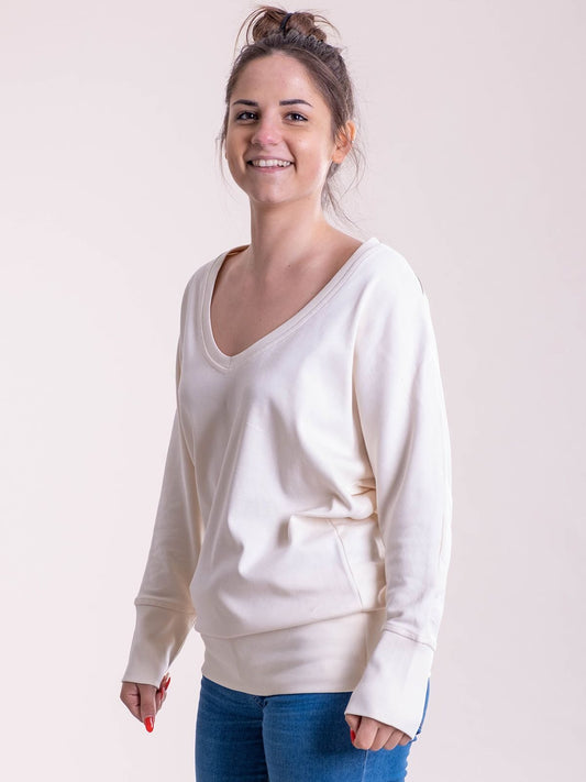 Maxi felpa donna a V Damen Sweatshirt / Hoodie – Cotton & Art – Farbe Grau – individuell veredelbar