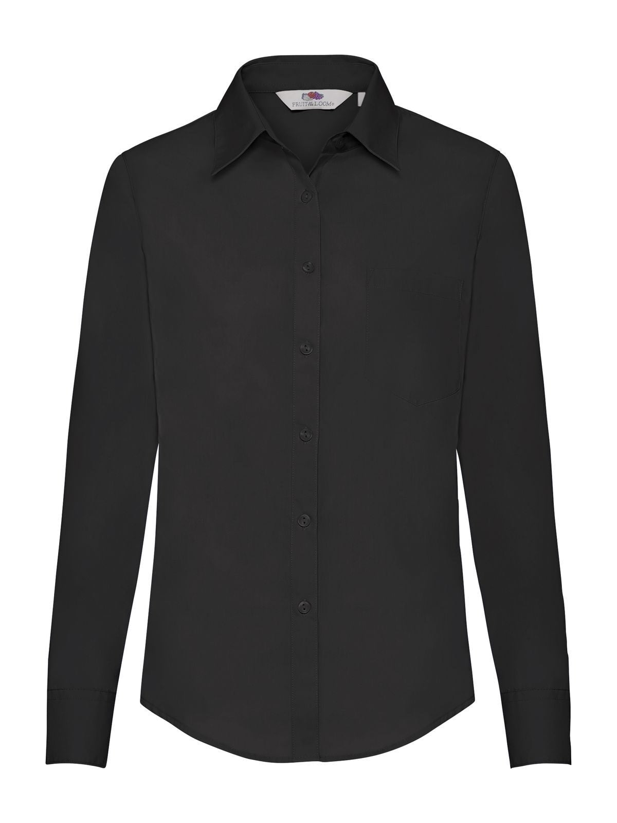 Poplin Shirt Long Sleeve Damen Hemd / Bluse – Fruit of the Loom – Farbe Schwarz – individuell veredelbar