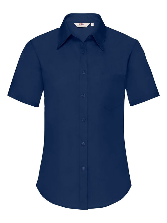 Poplin Shirt Short Sleeve Damen Hemd / Bluse – Fruit of the Loom – Farbe Navy – individuell veredelbar