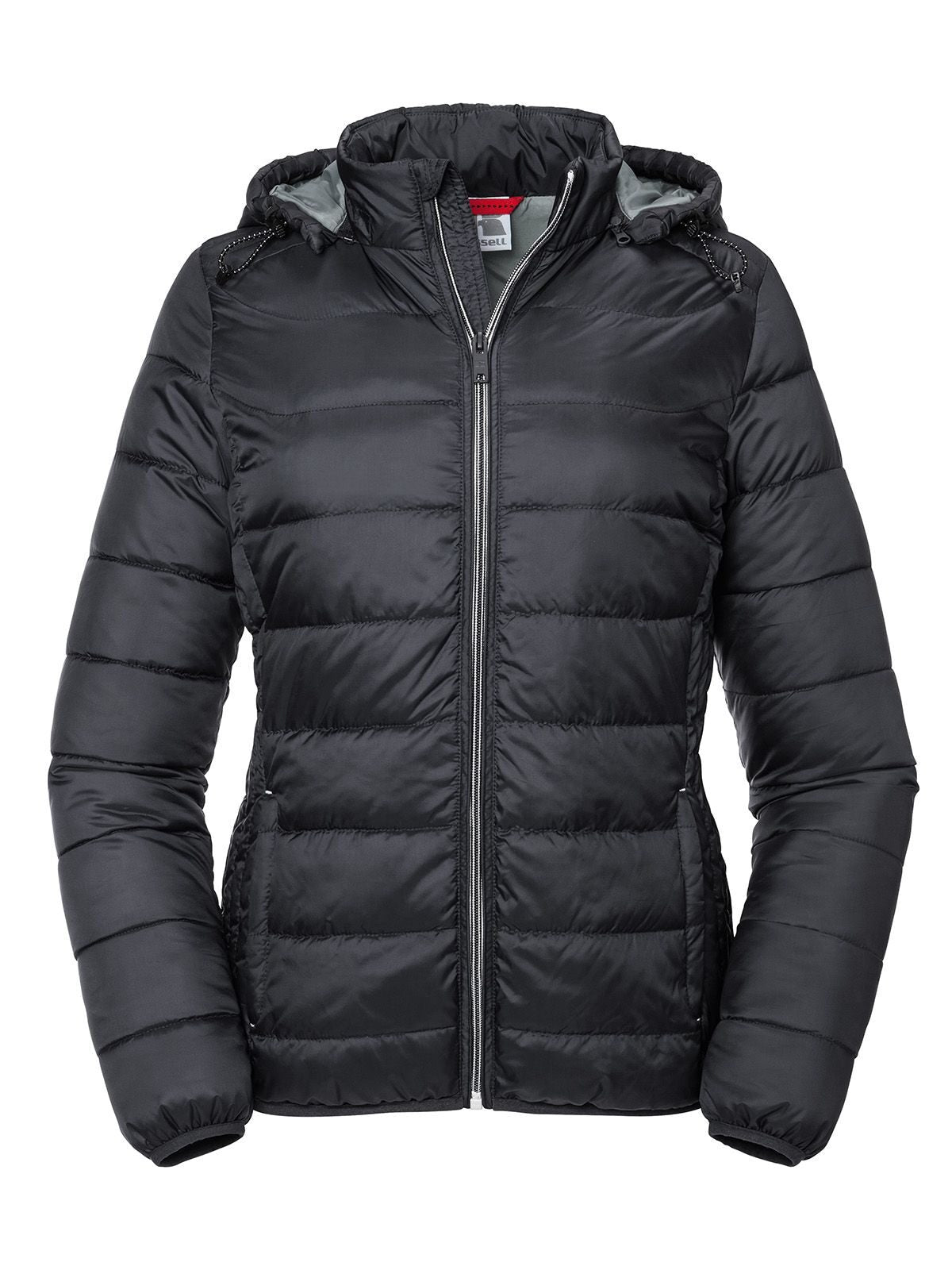 Ladies' Hooded Nano Jacket Damen – Russell – Farbe Schwarz – individuell veredelbar