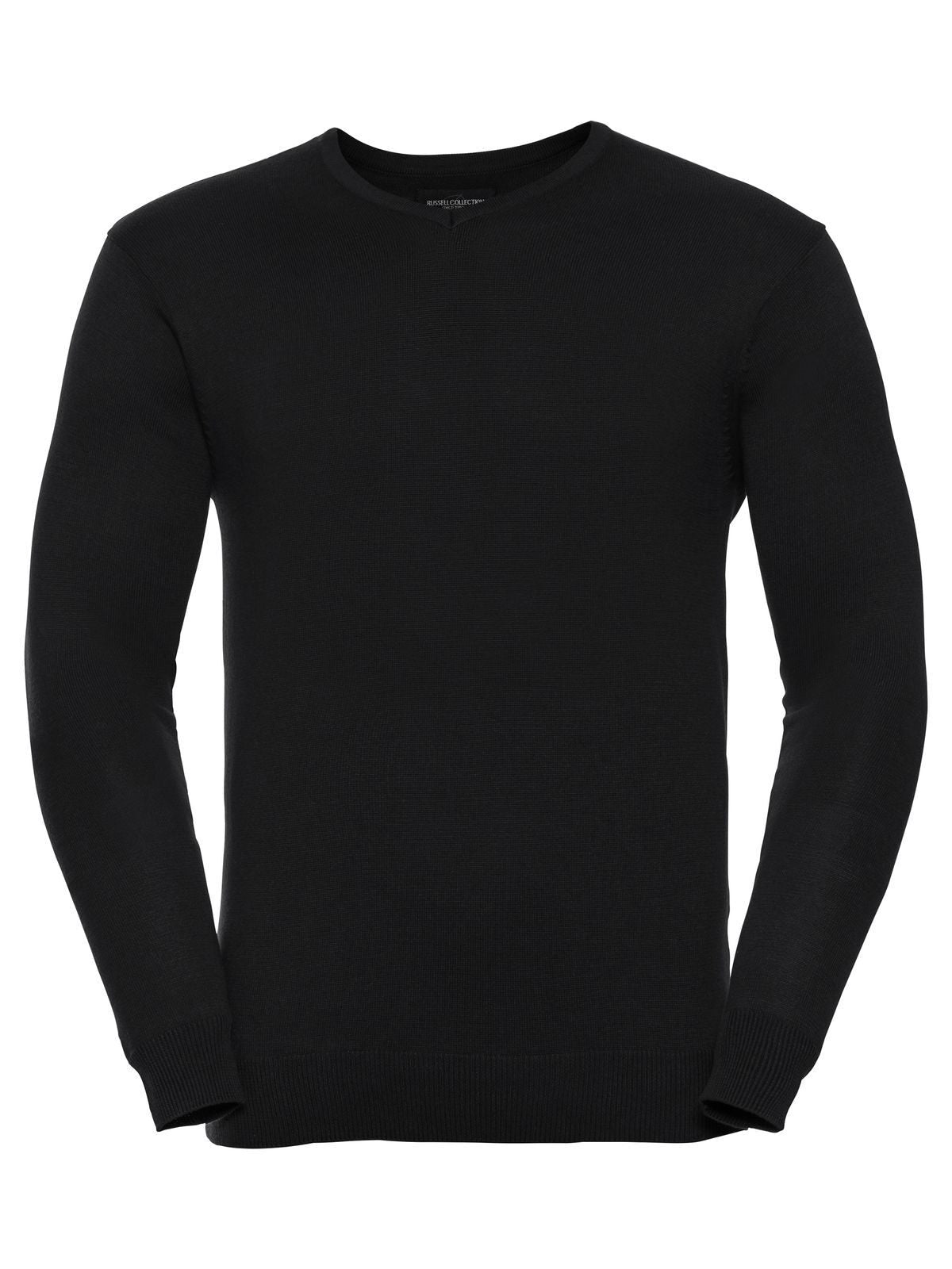 V-Neck Knitted Pullover Herren Strick / Weste – Russell – Farbe Schwarz – individuell veredelbar