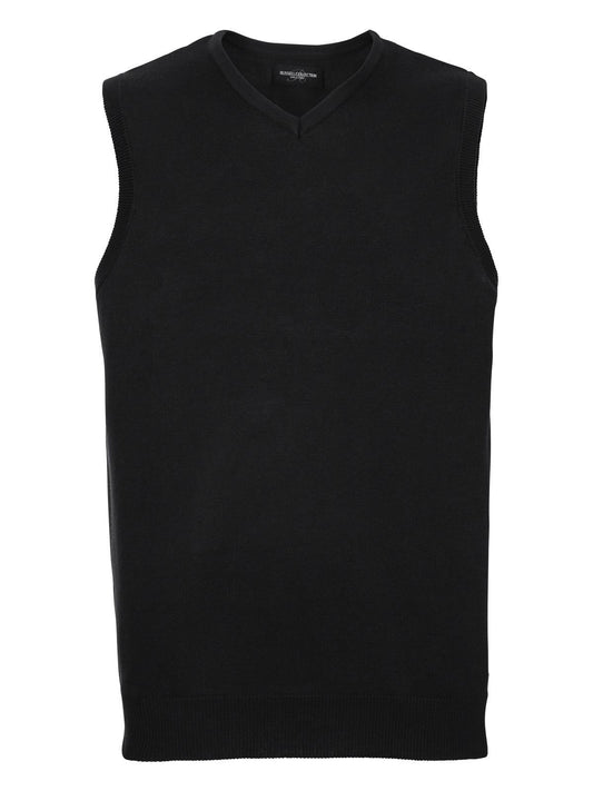 Adults' V-Neck Sleeveless Knitted Pullover Herren Strick / Weste – Russell – Farbe Schwarz – individuell veredelbar