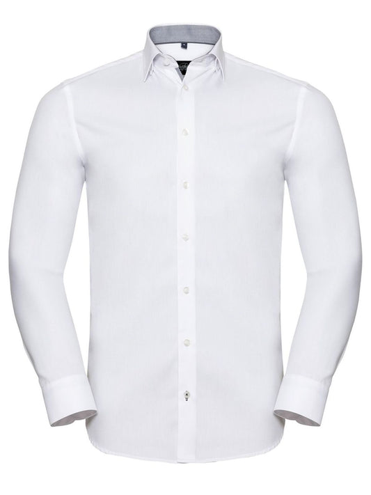 Long Sleeve Tailored Contrast Herringbone Shirt Herren Hemd / Bluse – Russell – Farbe white/silver/convoy grey – individuell veredelbar