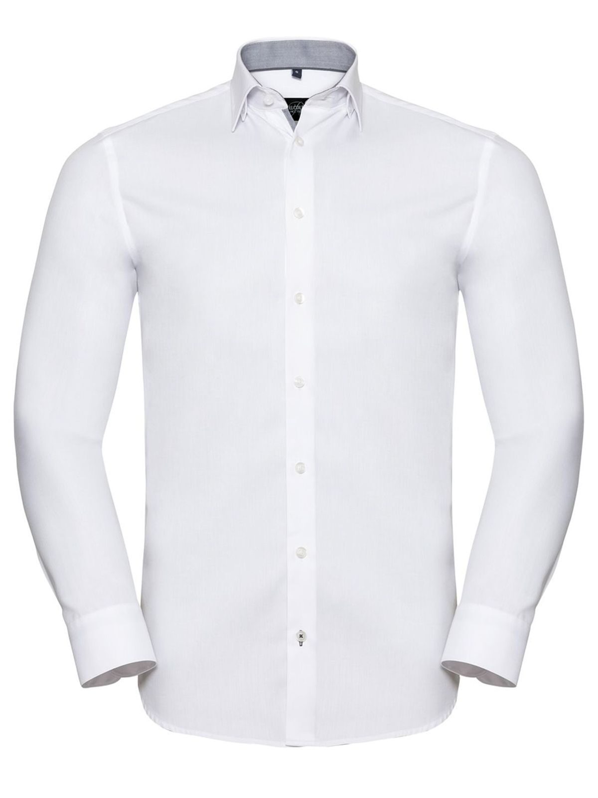 Long Sleeve Tailored Contrast Herringbone Shirt Herren Hemd / Bluse – Russell – Farbe white/silver/convoy grey – individuell veredelbar