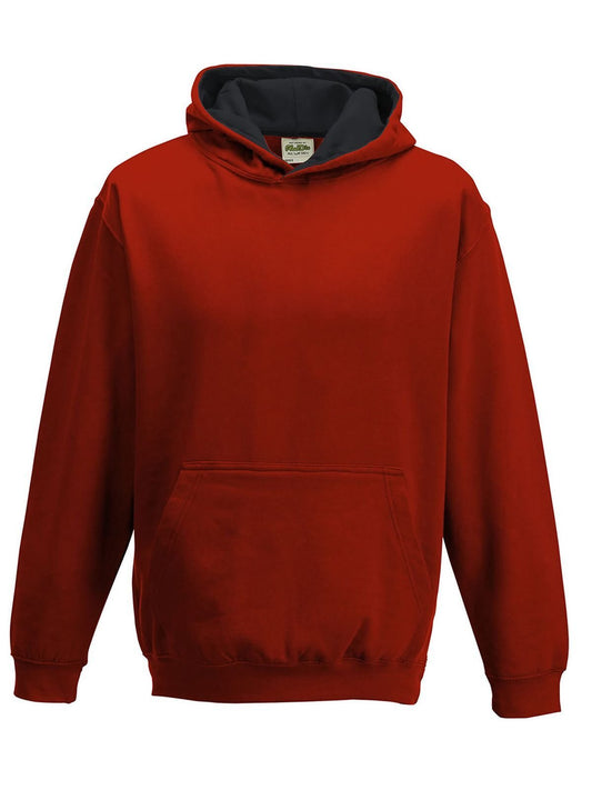 Varsity Hoodie Kinder Sweatshirt / Hoodie – Just Hoods by AWDis – Farbe fire red/jet black – individuell veredelbar