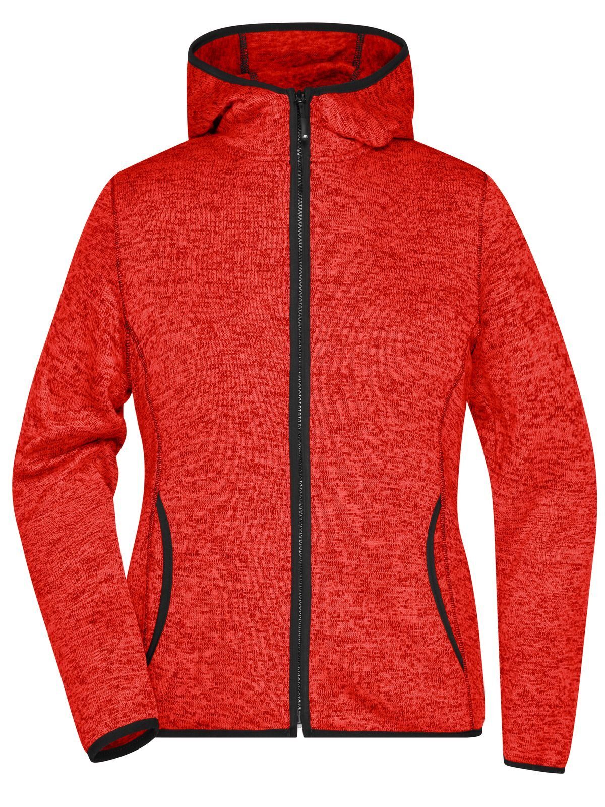 Ladies' Knitted Fleece Hoody Damen – Daiber – Farbe red-melange/black – individuell veredelbar