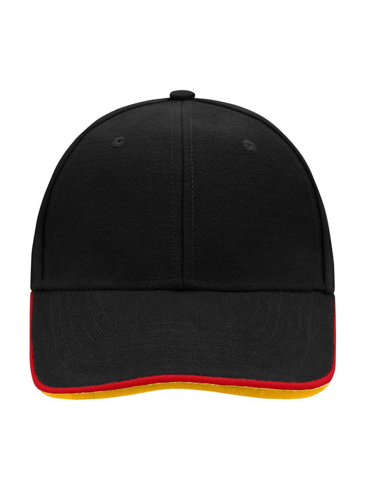 Baseball Caps 6 Panel Double Sandwich Cap Schwarz/Rot/gold-yellow bestickbar und bedruckbar – LA1970