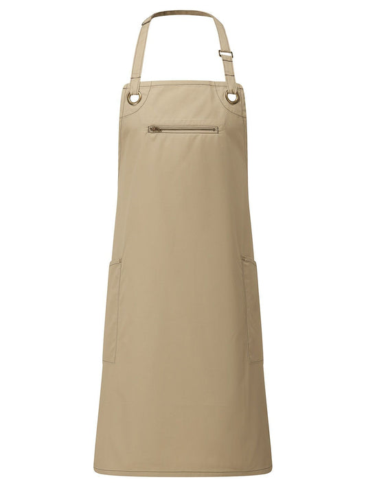 'Barley' Contrast Stitch Sustainable Bib Apron Schürze / Kasack – Premier – Farbe khaki/brown – individuell veredelbar
