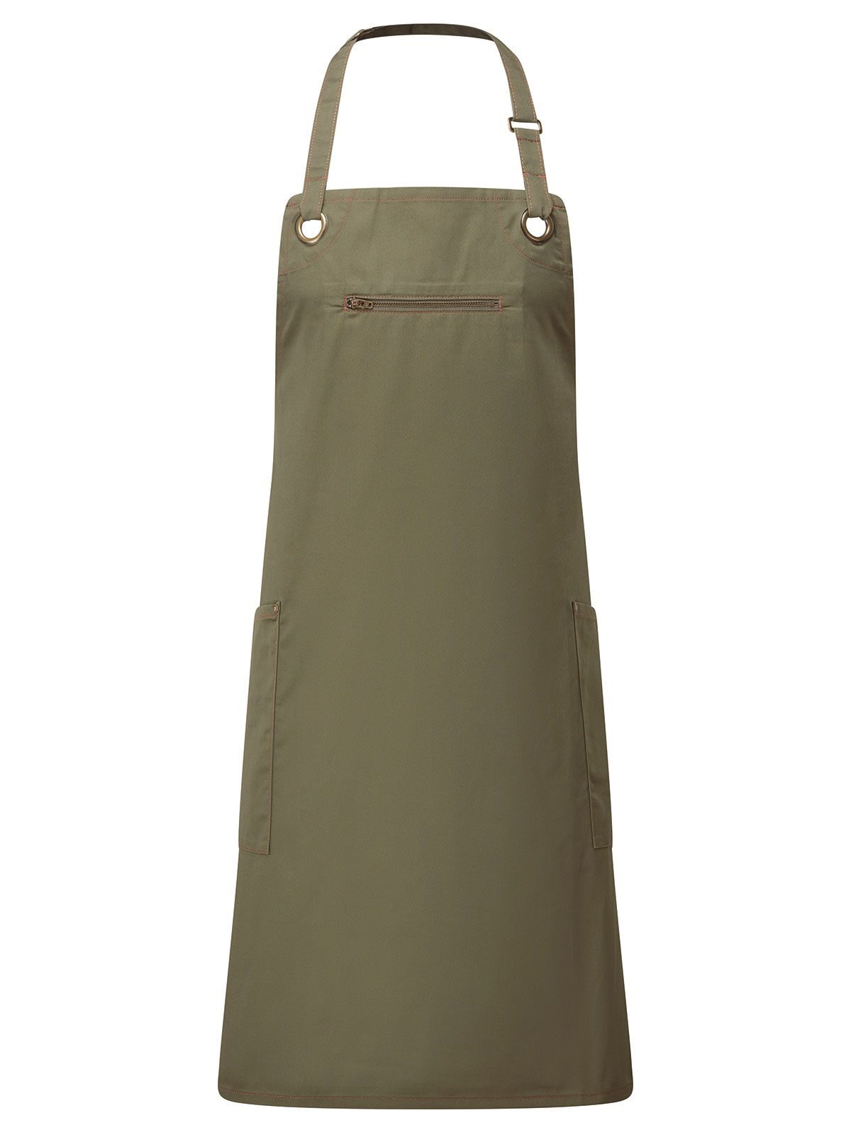 'Barley' Contrast Stitch Sustainable Bib Apron Schürze / Kasack – Premier – Farbe olive/chestnut – individuell veredelbar