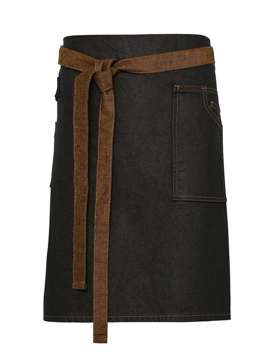 Division Waxed Look Denim Waist Apron Herren Schürze / Kasack – Premier – Farbe black/ tan denim – individuell veredelbar