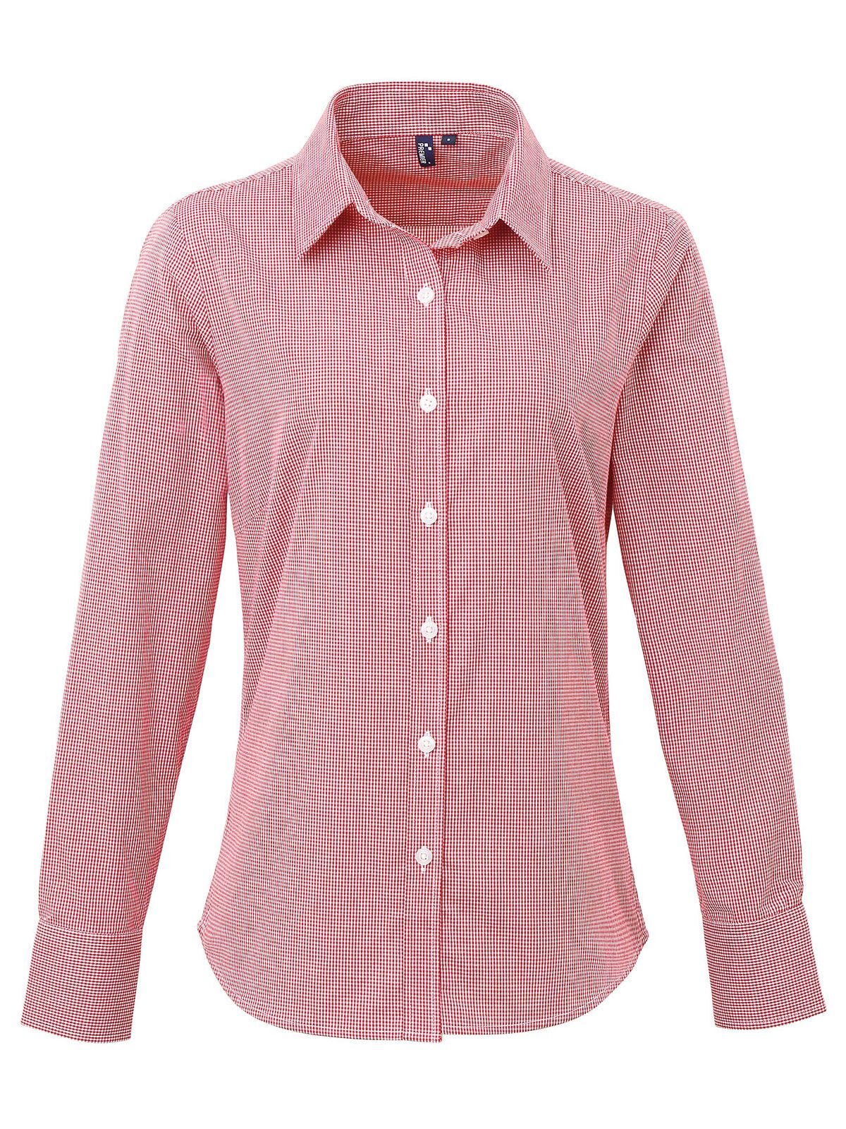 Ladies' Long Sleeve Microcheck Gingham Shirt Damen Hemd / Bluse – Premier – Farbe red/white – individuell veredelbar