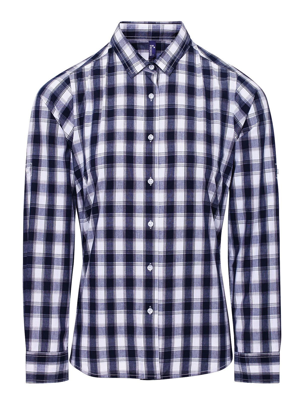 Ladies' LSL 'Mulligan' Check Cotton Bar Shirt t Damen Hemd / Bluse – Premier – Farbe white/navy – individuell veredelbar