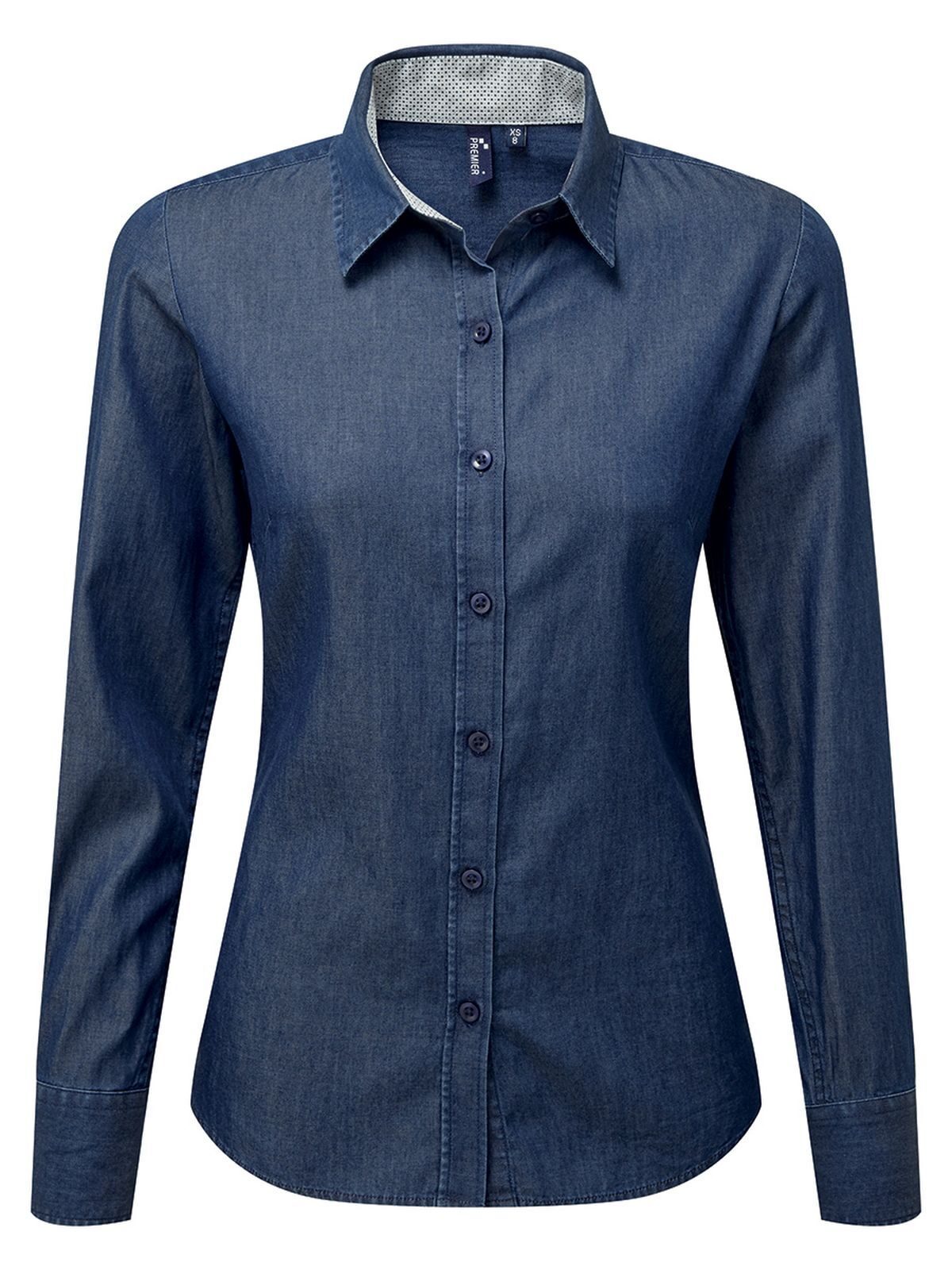Denim-Pindot Long Sleeve Shirt Damen Hemd / Bluse – Premier – Farbe indigo – individuell veredelbar