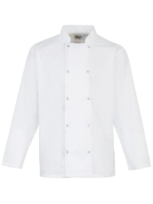 Long Sleeve Press Stud Chef''s Jacket Unisex Schürze / Kasack – Premier – Farbe Weiß – individuell veredelbar