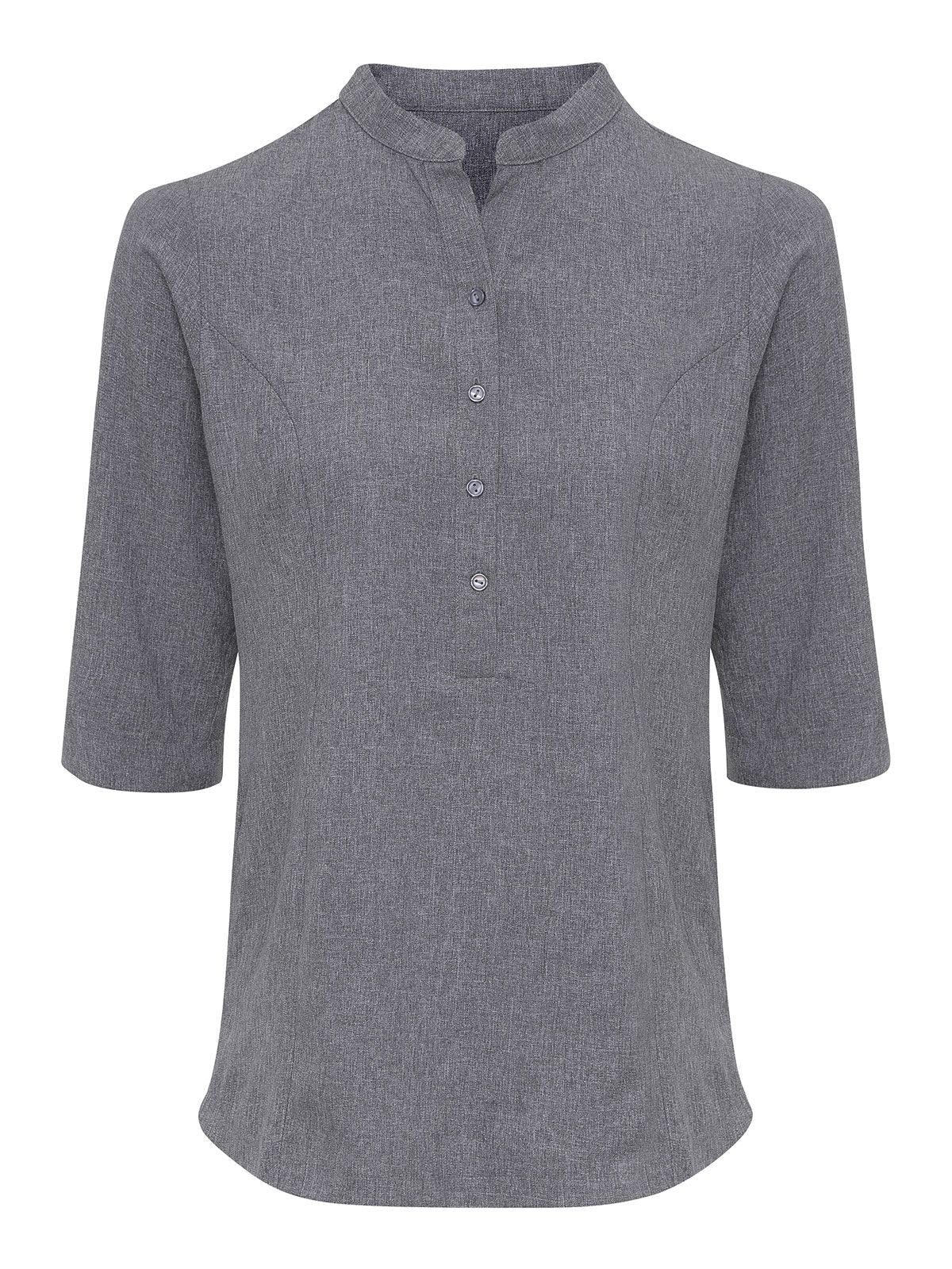 Verbena Linen Look Button Up Beauty Tunic Damen Schürze / Kasack – Premier – Farbe grey heather – individuell veredelbar
