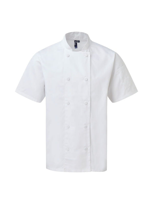Chef's Coolchecker® Short Sleeve Jacket Schürze / Kasack – Premier – Farbe Weiß – individuell veredelbar