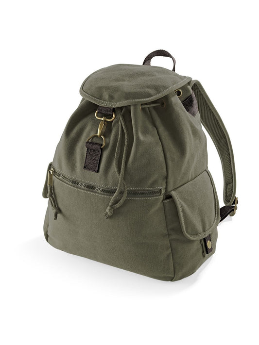 Vintage Canvas Backpack Herren Tasche / Rucksack – Quadra – Farbe vintage military green – individuell veredelbar