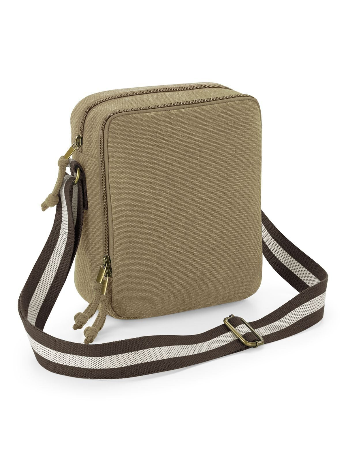Vintage Canvas Mini Reporter Herren Tasche / Rucksack – Quadra – Farbe sahara – individuell veredelbar