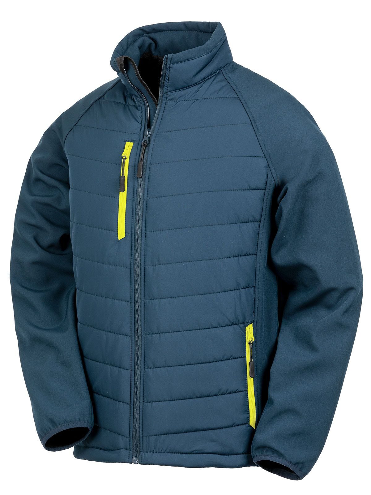 Black Compass Padded Softshell Herren – Result – Farbe navy/yellow – individuell veredelbar