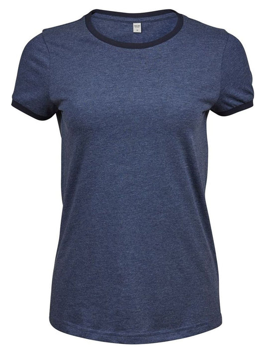 Ringer Tee Damen T-Shirt – Tee Jays – Farbe Denim Melange/Navy – individuell veredelbar