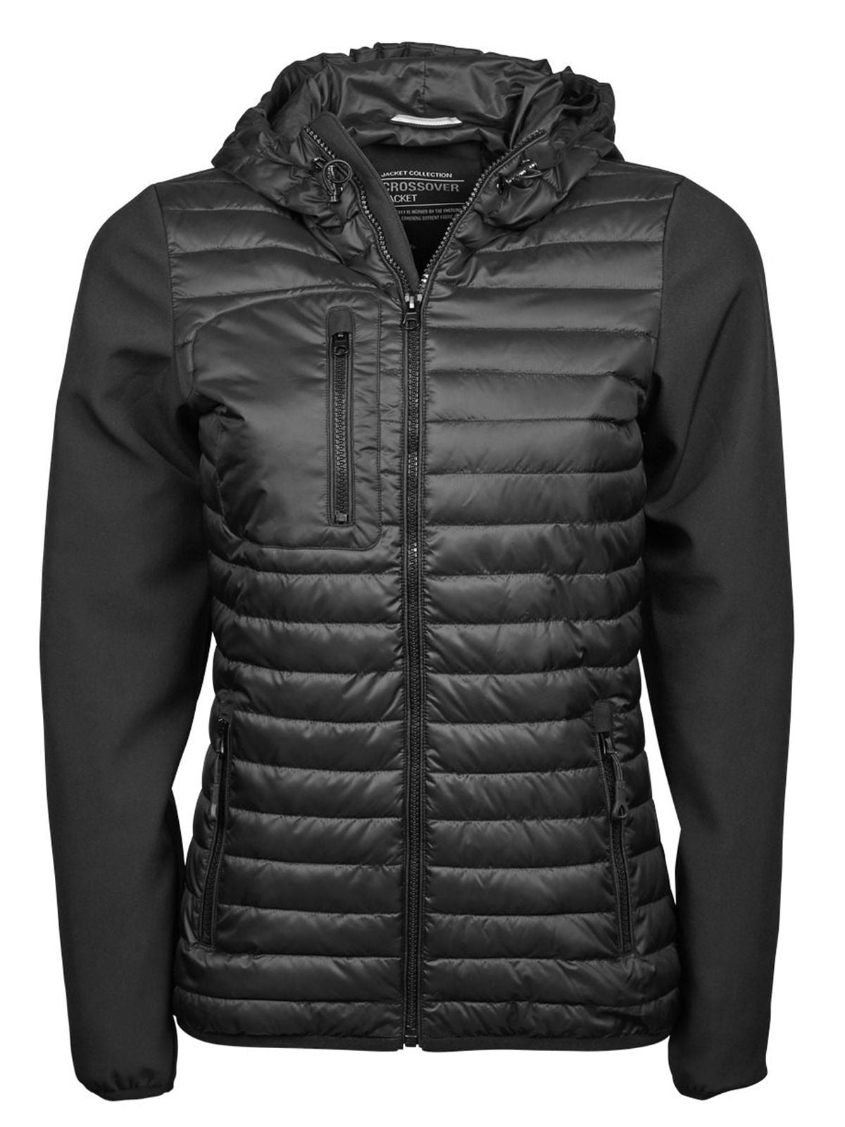 Hooded Crossover Jacket Damen – Tee Jays – Farbe Black/Black – individuell veredelbar