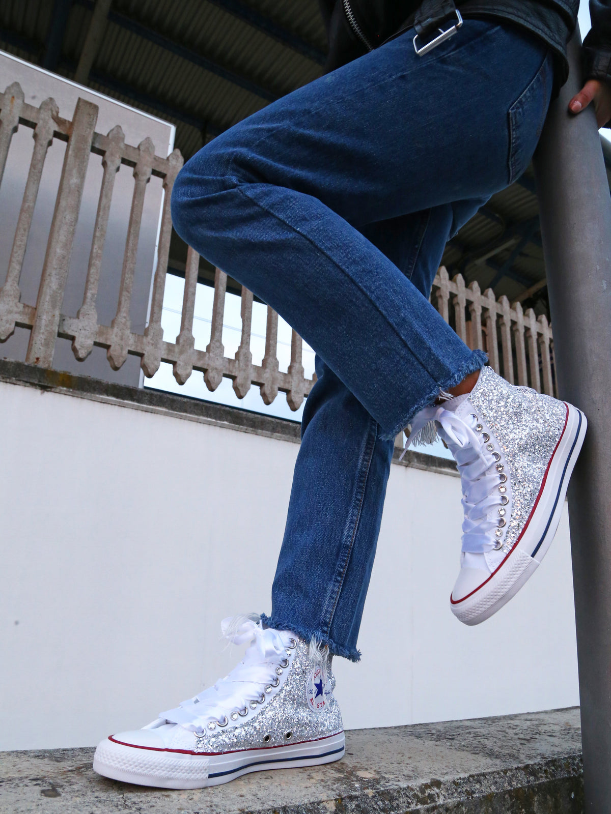 LA1970 Custom Sneakers – Total Glitter Silver White & Strass – Originalansicht 5