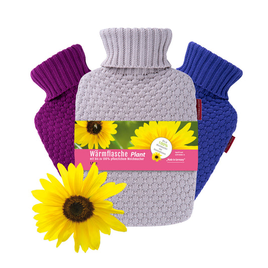 Wärmflasche Klassik Plant 1,8 l mit Bio-Strickbezug Heidelbeere – Ansicht 2