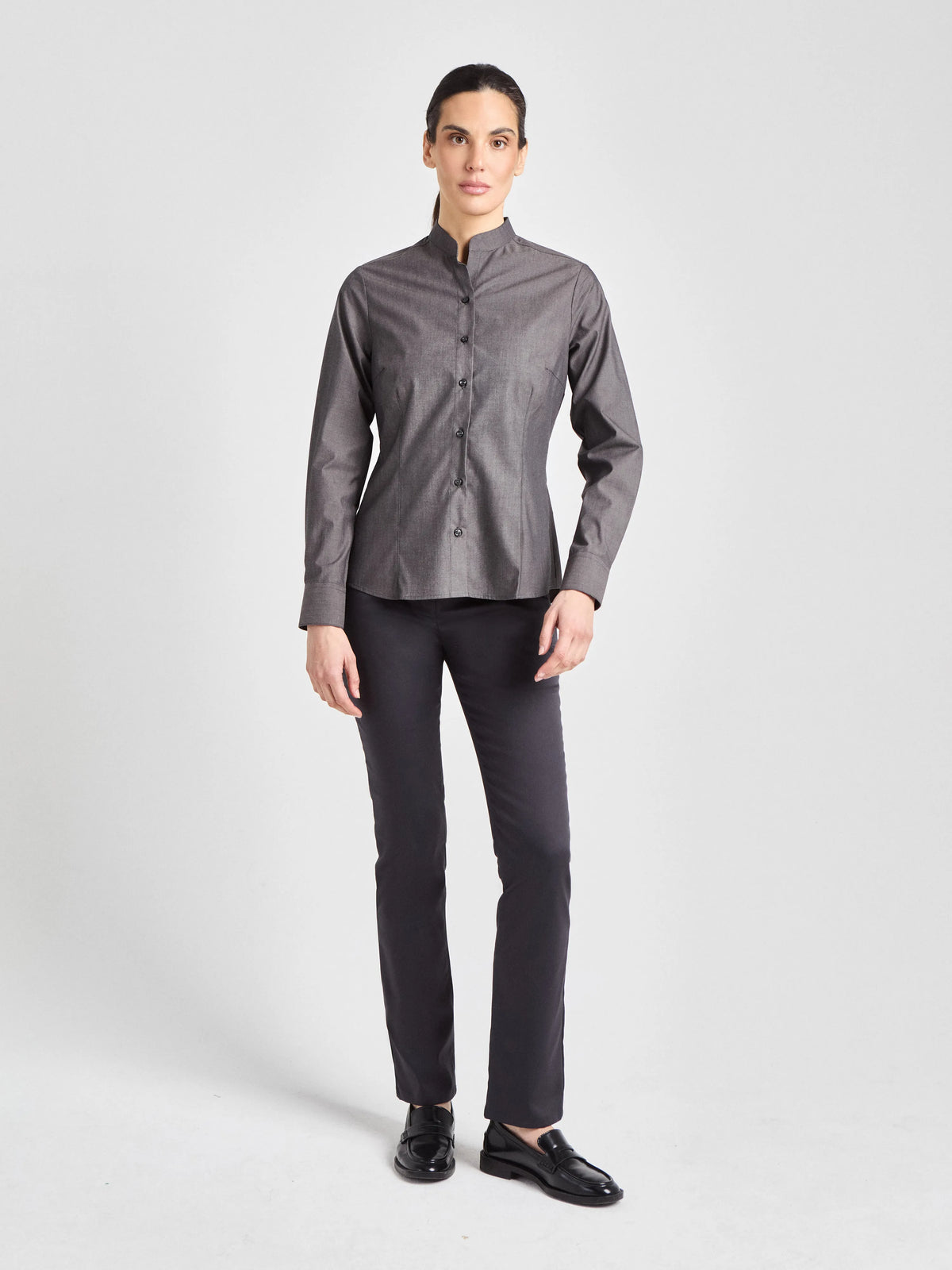 Bluse Pacentro Lady Melange mit Stehkragen – dunkelgrau – Farbcode 1086 – Bild 3