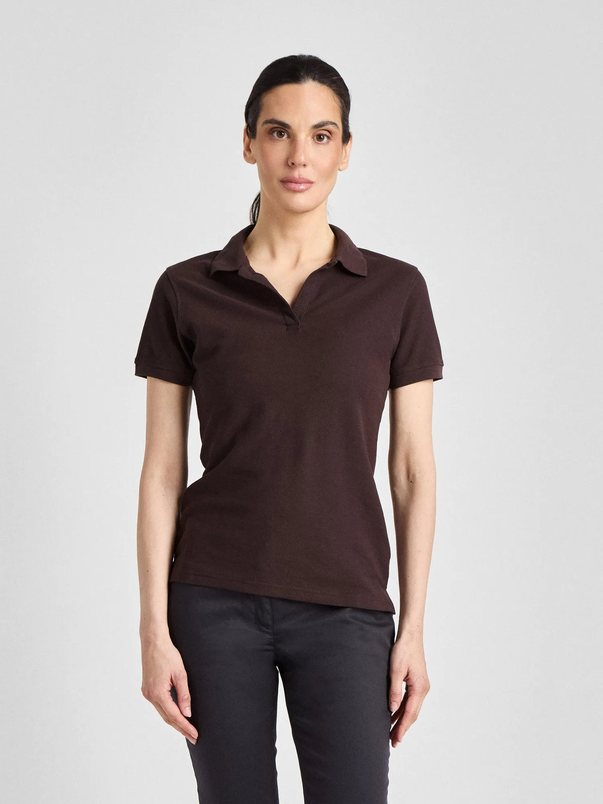 Poloshirt Susa Lady mit offener Knopfleiste – chocolate – Farbcode 3005 – Bild 1