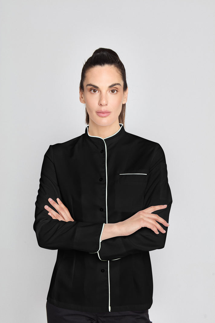 Kochjacke Pistoia Lady Care mit kontrastfarbiger Paspelierung – schwarz – Farbcode 1011 – Bild 1