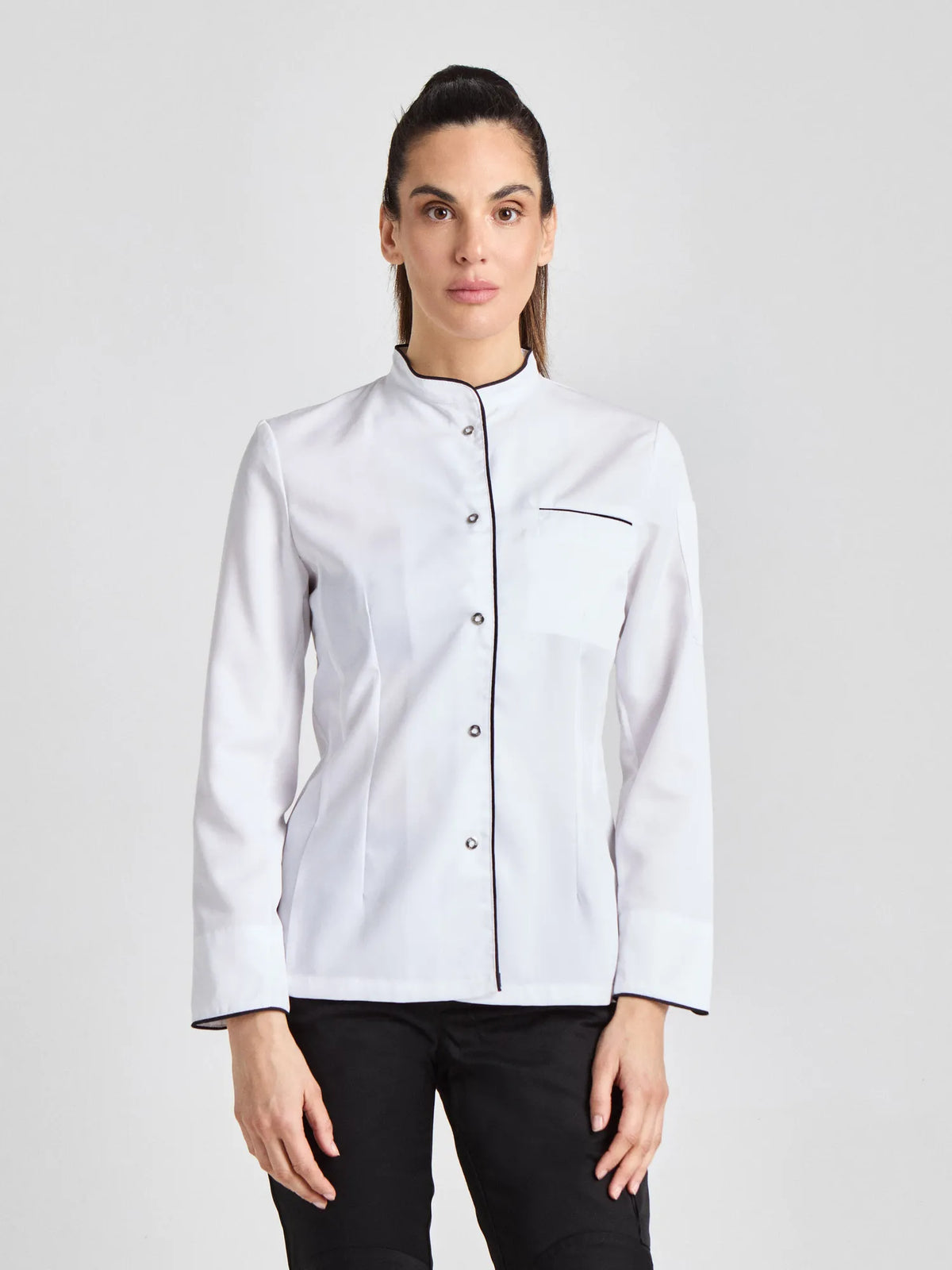 Kochjacke Pistoia Lady Care mit kontrastfarbiger Paspelierung – weiß – Farbcode 2000 – Bild 1