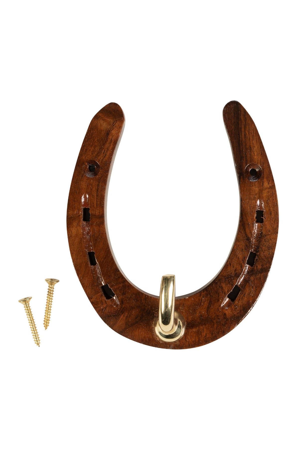 Hufeisen-Halterung aus Holz und Messing 15256 – aus massivem Messing und Holz – Bild 1