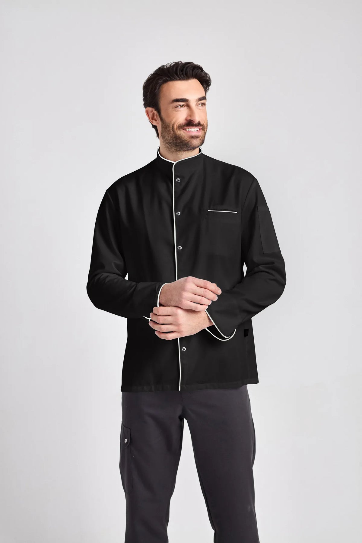 Kochjacke Trapani Man Care mit kontrastfarbiger Paspelierung – schwarz – Farbcode 1011 – Bild 1