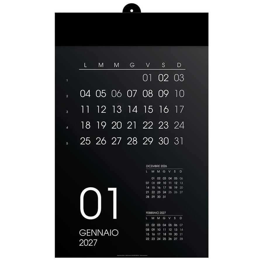 Calendario 2027 da parete mensile, 12 mesi, su cartoncino nero, termosaldato aus Paper - 12 g/m2