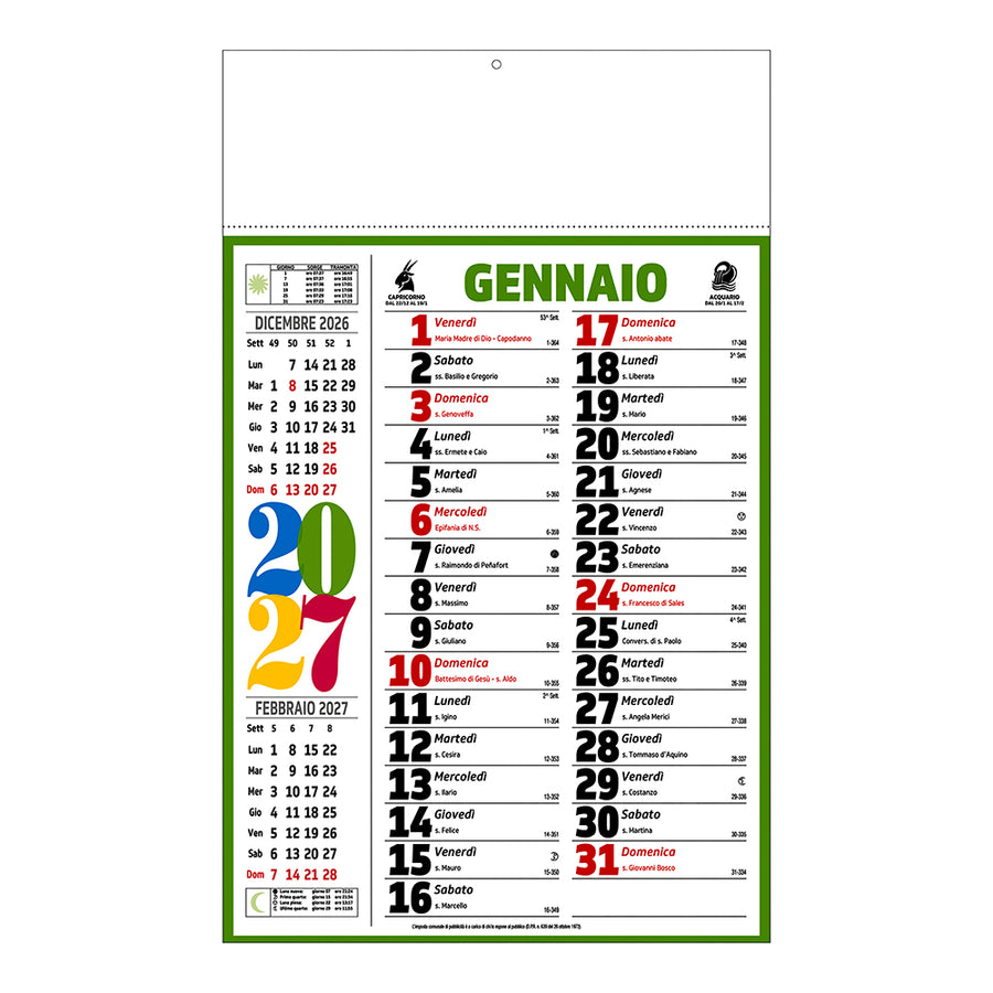 Calendario 2027 da muro mensile multicolore,12 fogli, su carta patinata, termosaldato aus Paper - 12 g/m2