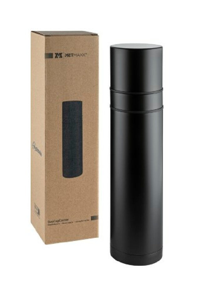 Design-Thermoskanne 750 ml – Edelstahl, vakuumisoliert, mit 2 Bechern, inkl. Druck