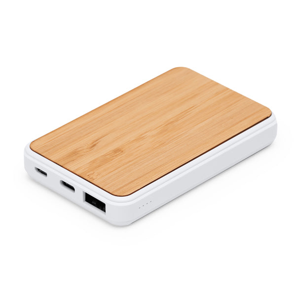 POWER BANKS ROSSUM – aus Kunststoff und Bambus.