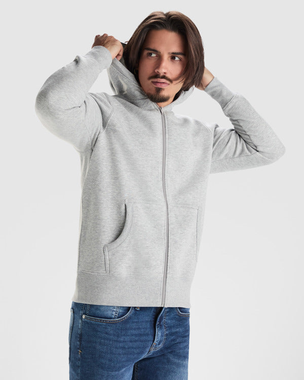 JACKEN MONTBLANC – aus 50% Baumwolle / 50% Polyester, gestepptes Fleece, 280 g/m², 3% Elastan an den Bündchen. Farbe Heather grey 58: 55% Baumwolle / 40% Polyester / 5% Viskose. – Bild 4
