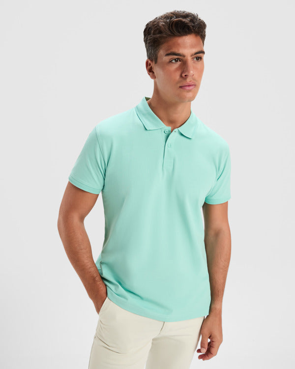 POLOSHIRTS WOS – aus Einfarbig: 95 % Baumwolle, 5 % Elasthan, 210 g/m². Vigoré-Grau: 81 % Baumwolle, 14 % Viskose, 5 % Elasthan, 210 g/m². – Bild 2